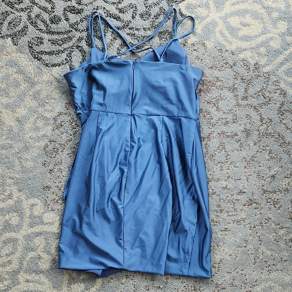 Blondie Nights by Stacy Sklar Satin Draped Double Strap Mini Dress Blue 15 - Image 6