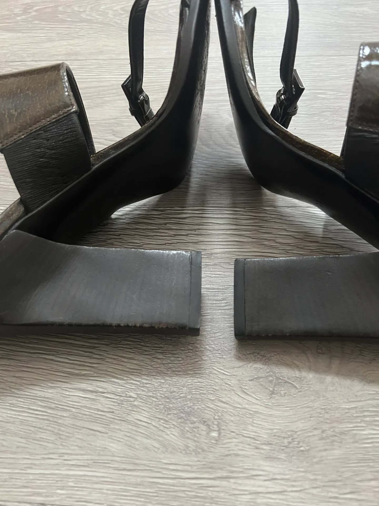 Vintage 90s Double Strap Brown Leather Block Heel Mule Sandals - Image 9