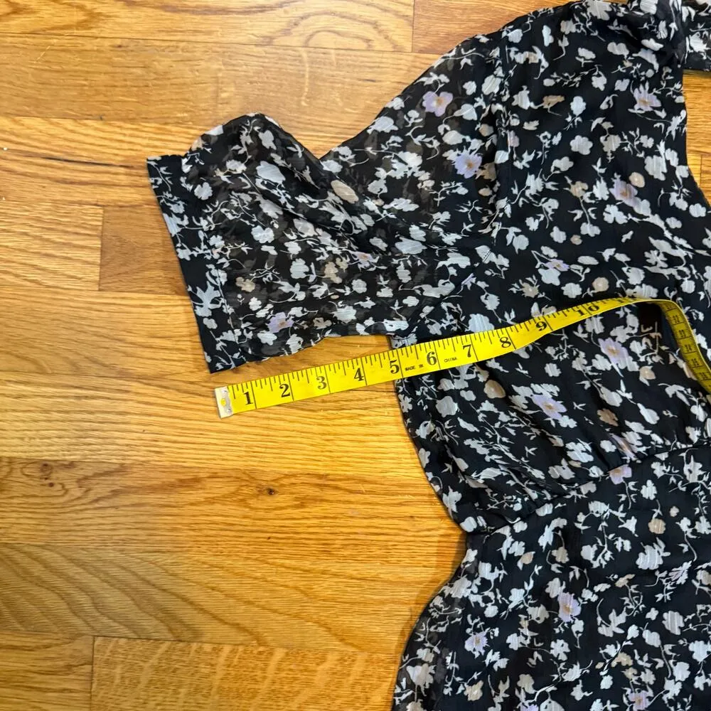 Vera Moda Womens Medium Black Tan Floral Mock Neck Keyhole Tie Midi Dress Spring - Image 6