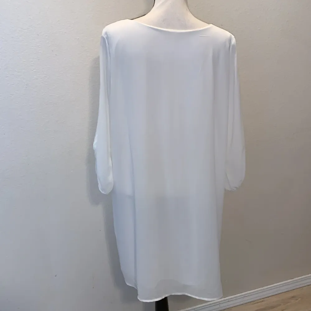 Lulus Womens XL White 3/4 Sleeves Slit V-Neck Lightweight dress - Image 5