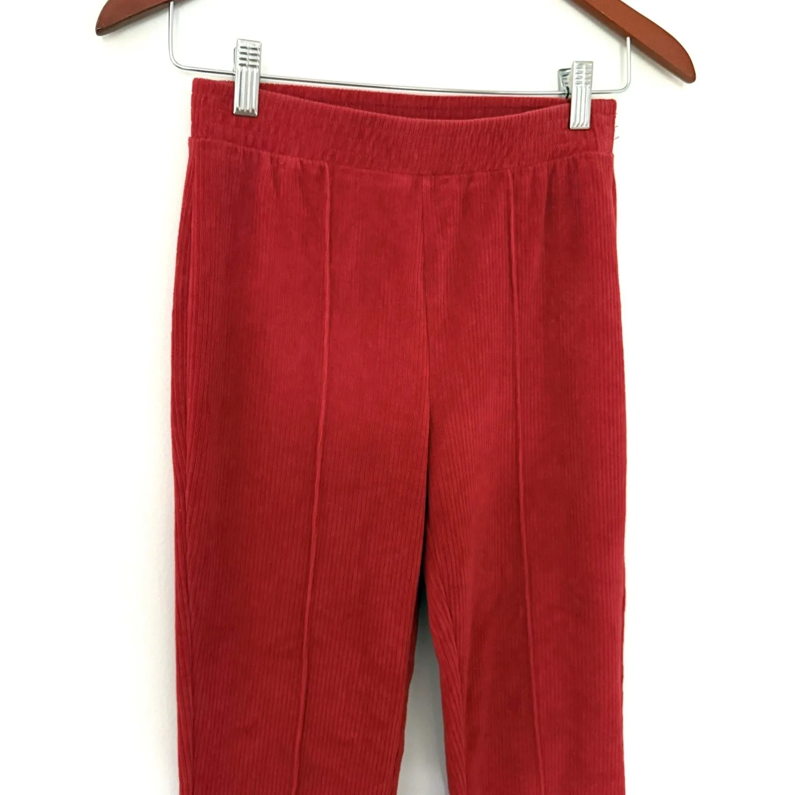 Aerie Groove On Sundried Rib Velour Flare Pintuck Lounge Retro Pants Sz XS Short Orange - Image 5