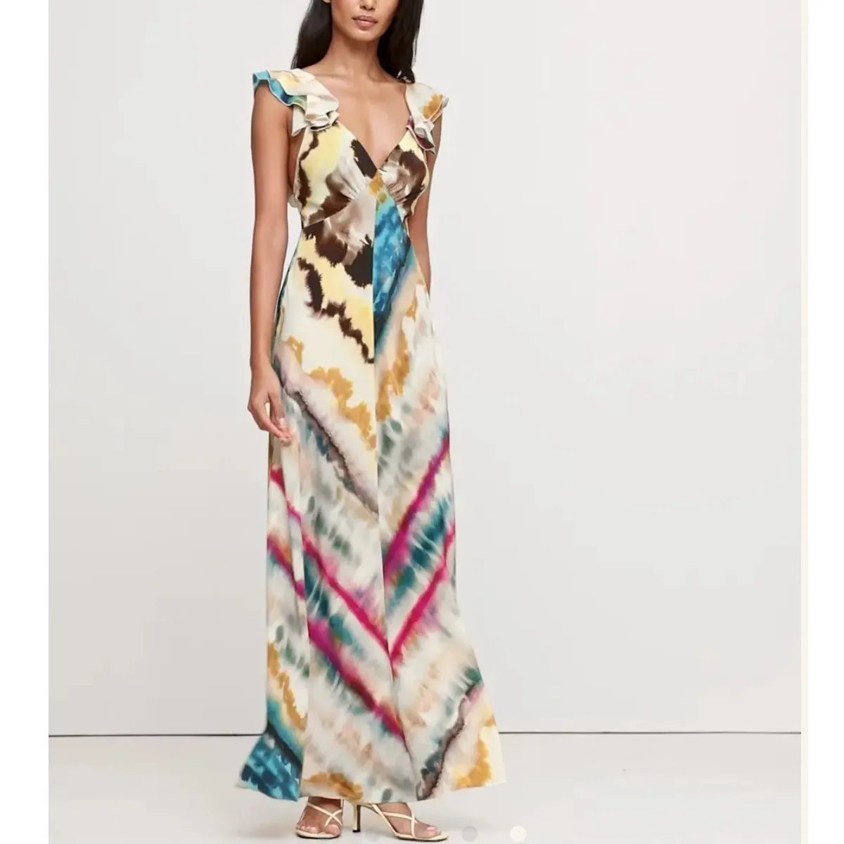 Banana Republic 100% Silk Open Back Maxi Dress in Yellow Tie Dye Size 10 - Image 14
