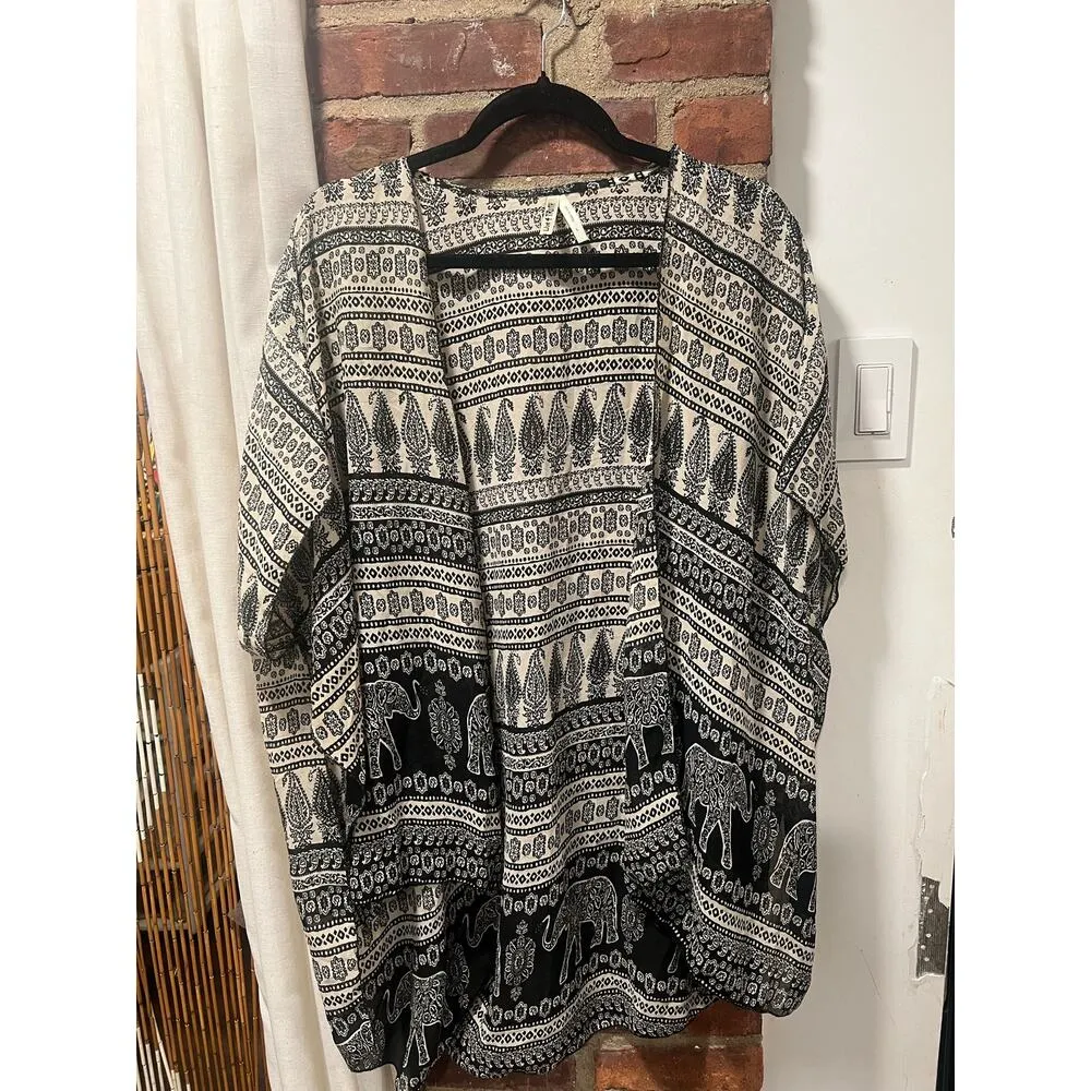 Boho Kimono Tribal Ethnic Coverup Black - Image 4