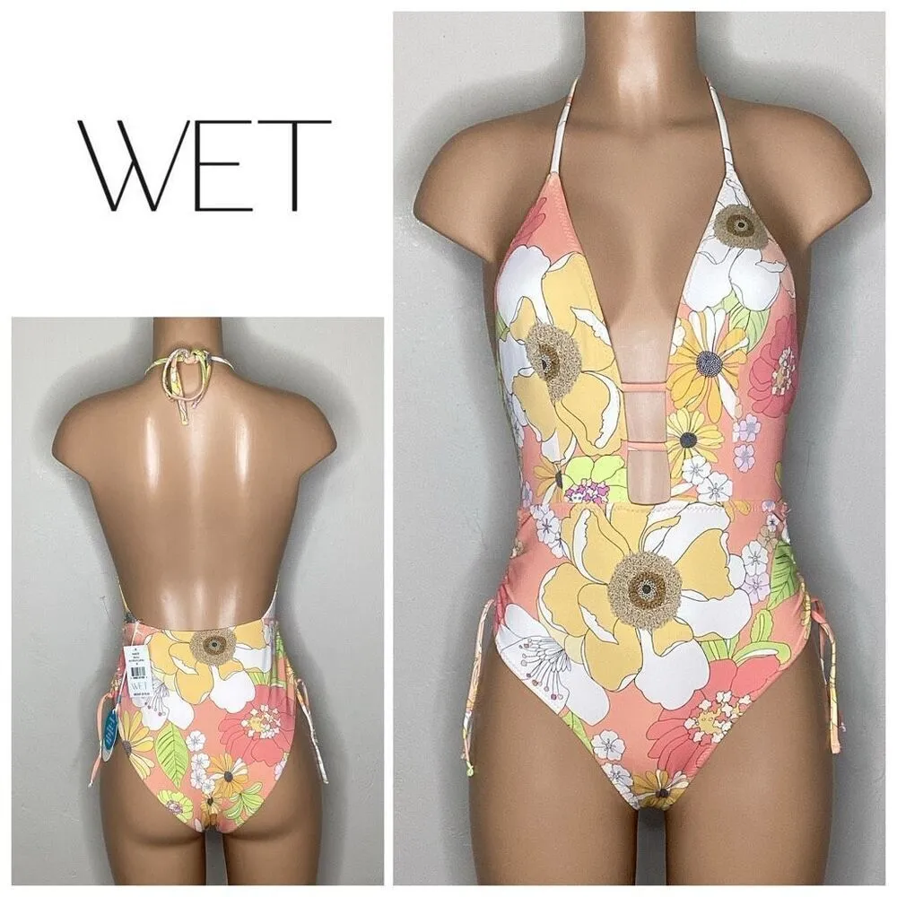 New. WET L.A. plunge floral swimsuit. X-Small. Retails $178 - Image 3