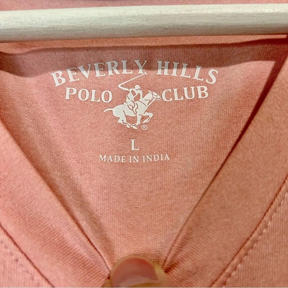 Beverly Hills Polo Club Women’s Short Sleeve V Neck T Shirt Pink Black Large EUC - Image 4