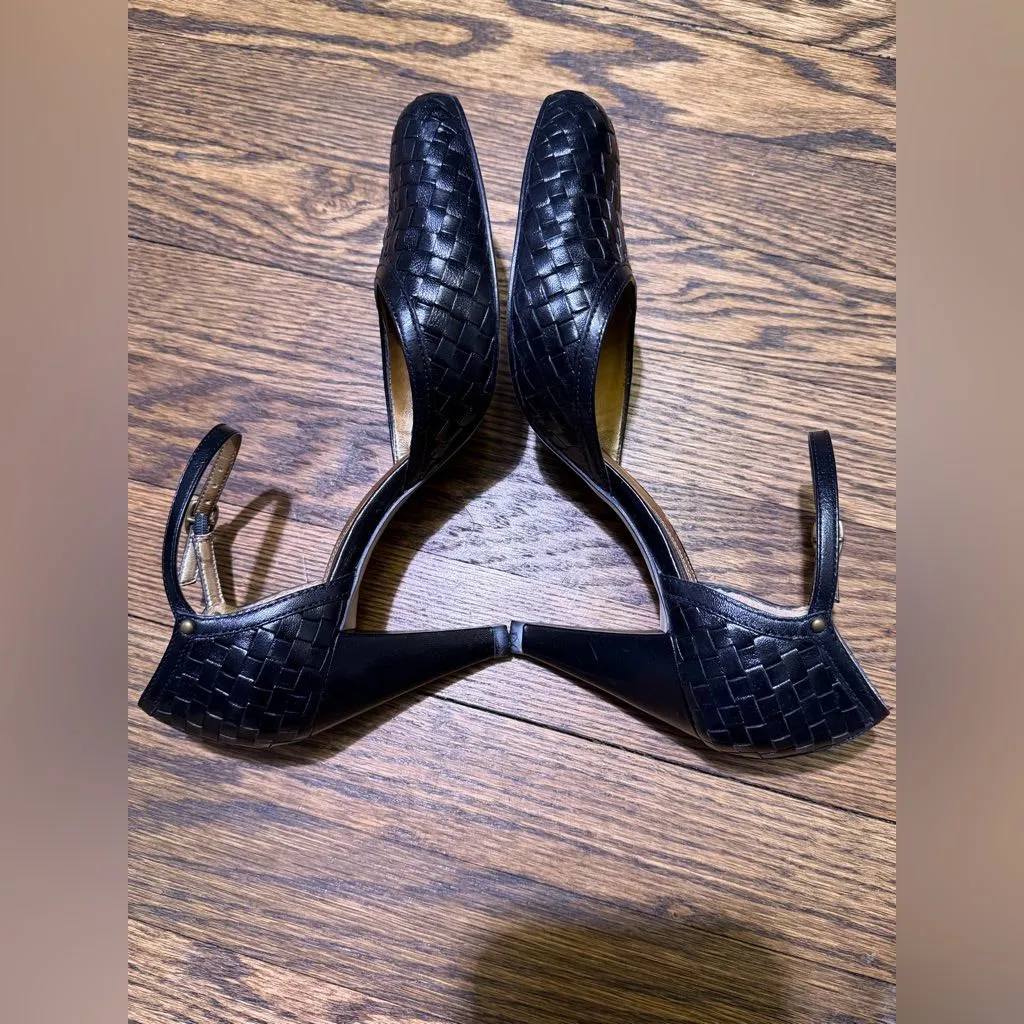 Black Antonio Melani heeled shoes with ankle strap and braided design Sz 7.5 - Image 4