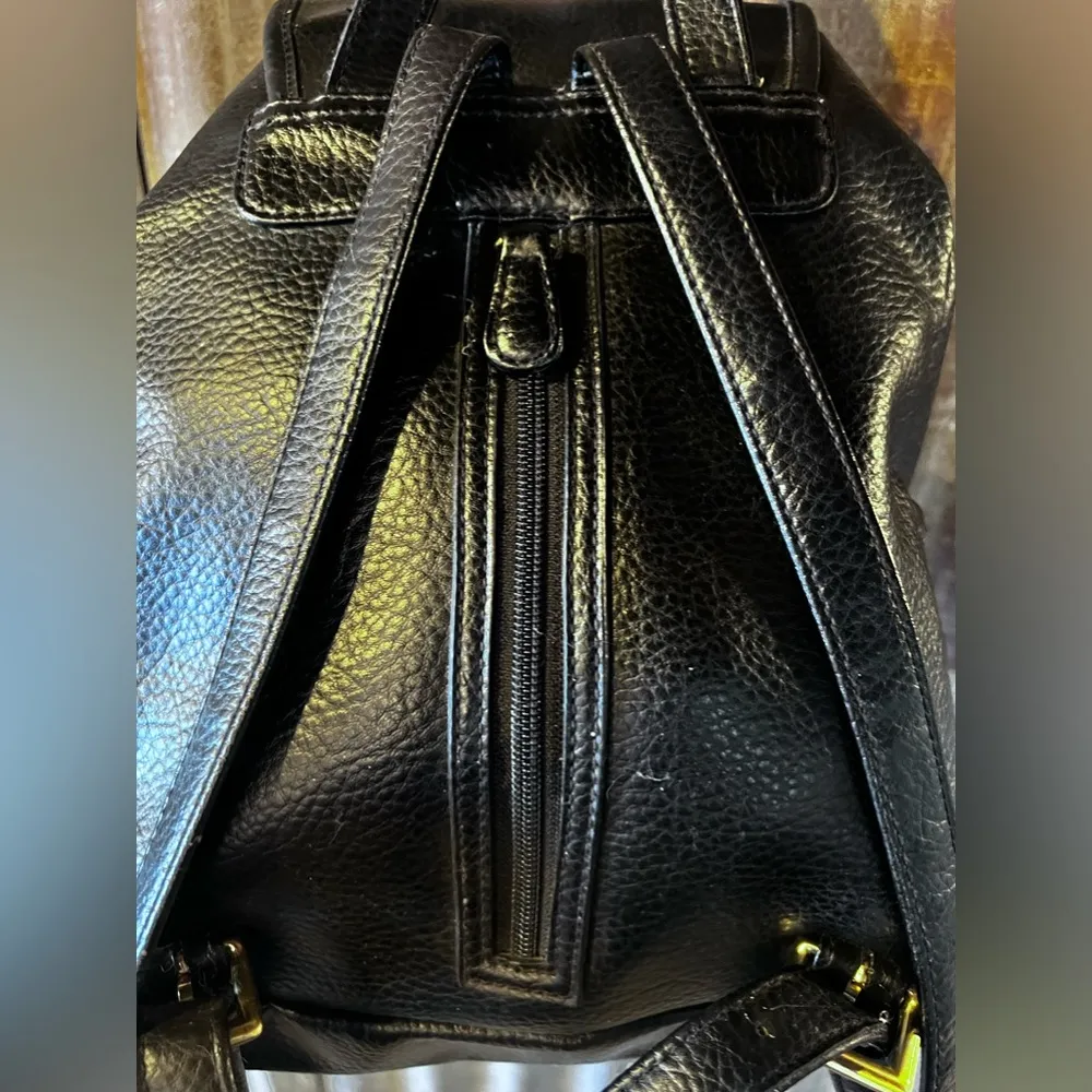 Crazy Horse Leather Backpack Black Zipper-Back Front Compartment Pull-Tie Top - Image 7