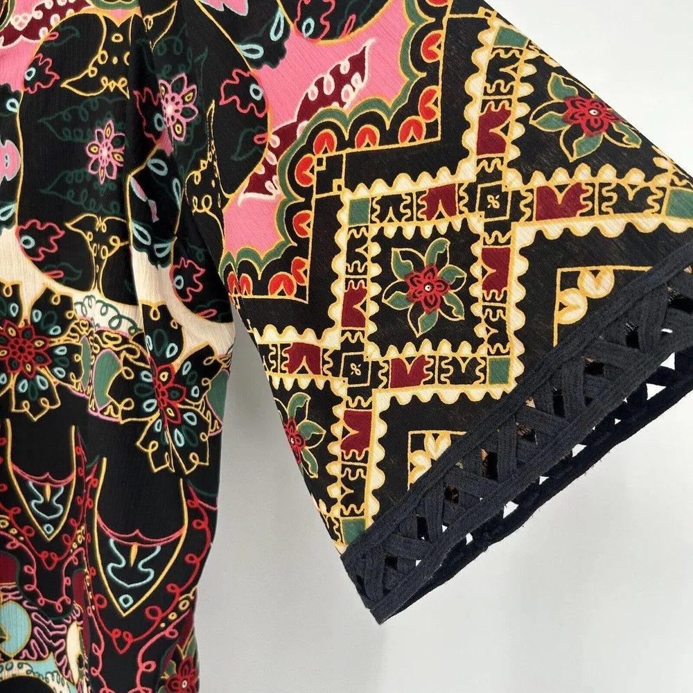 Denim 24/7 Boho Gauzy Crepe Tunic Top Back Pink Mixed Pattern Crochet 16W Size undefined - Image 5