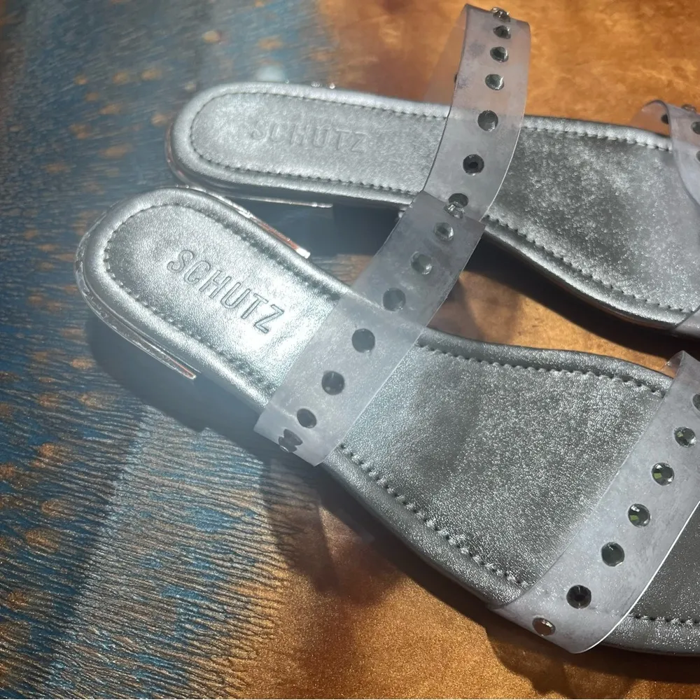 New Schutz Ariella Crystal Flat Clear Gem embellished Slide Sandal size 8 - Image 5