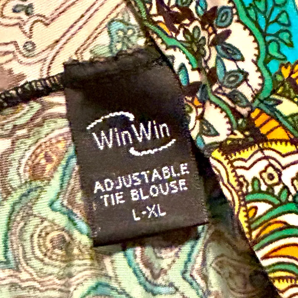 NWOT Winwin L/XL Green Paisley Women's Adjustable Tie Blouse/Mini Dress/Coverup - Image 4