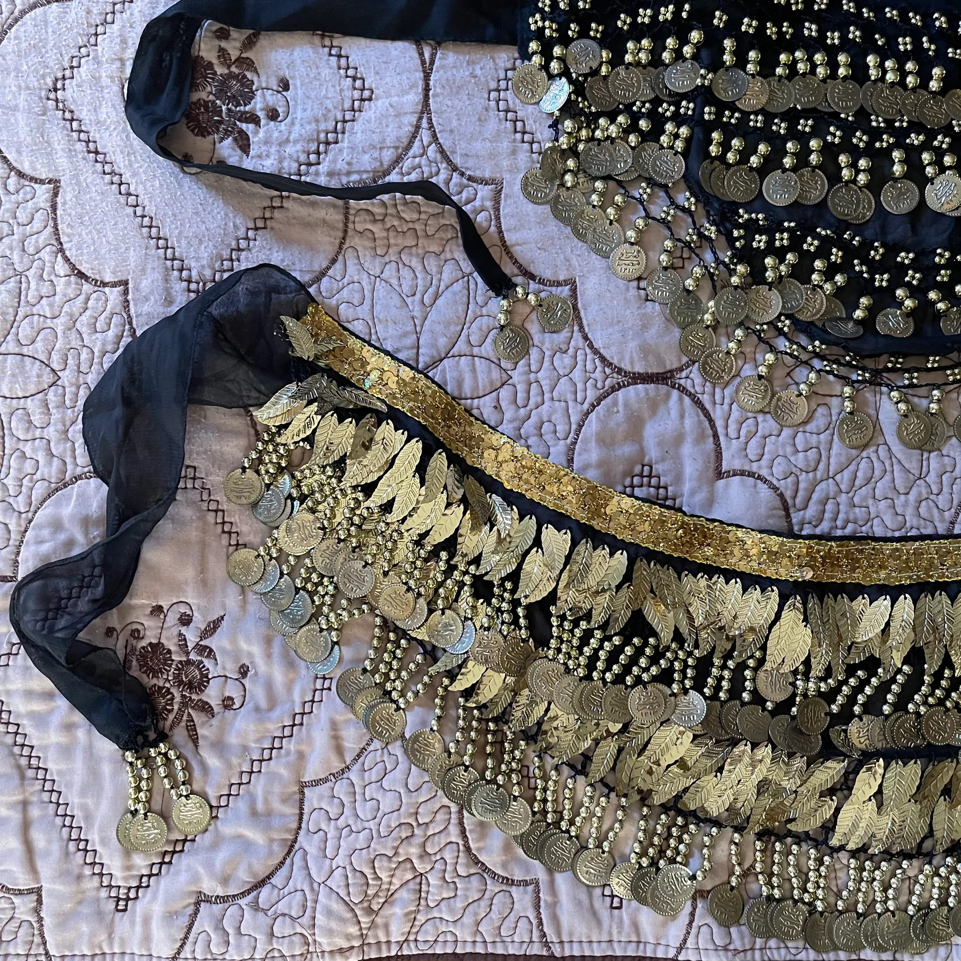 cute sexy belly dancer backless dangling fringe coin chiffon gold Halloween costume - Image 9