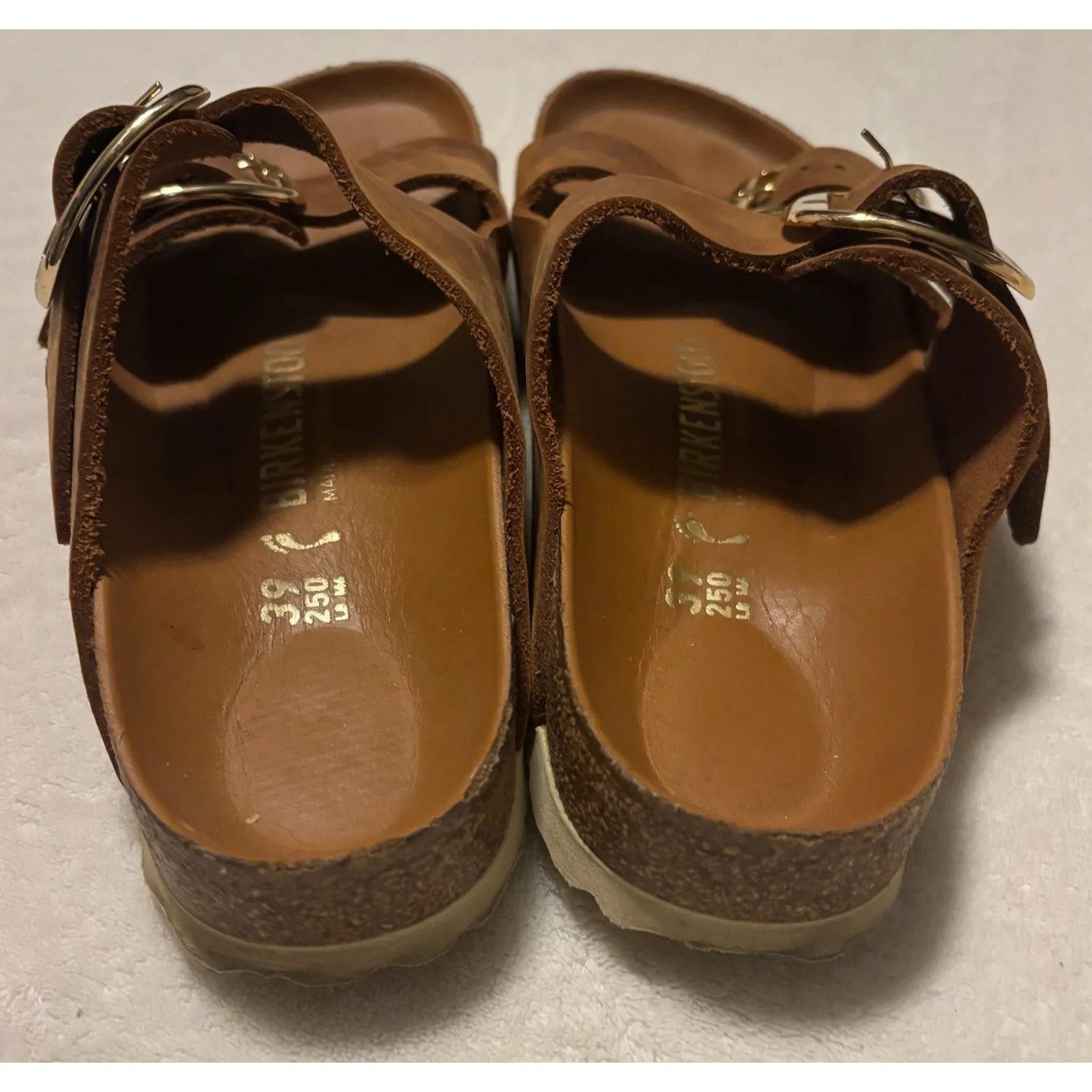 Birkenstock Arizona Big Buckle Cognac Leather Sandals Women Size 39 Brown Gold - Image 5