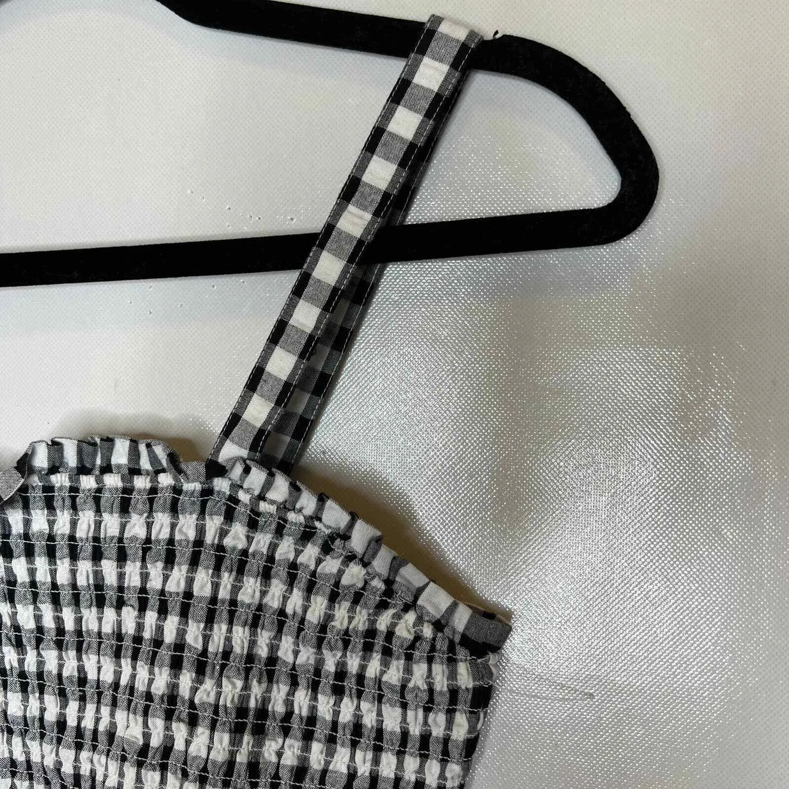BP Gingham Checkered Smocked Crop Top Black White XS‎ Sleeveless - Image 6