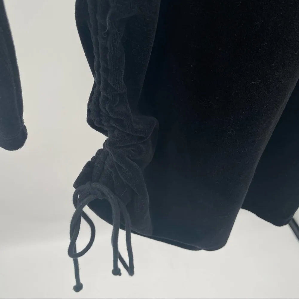 PAM & GELA Shirred Mini Dress Black Terry Velour Adjustable Ruching Size Large - Image 6