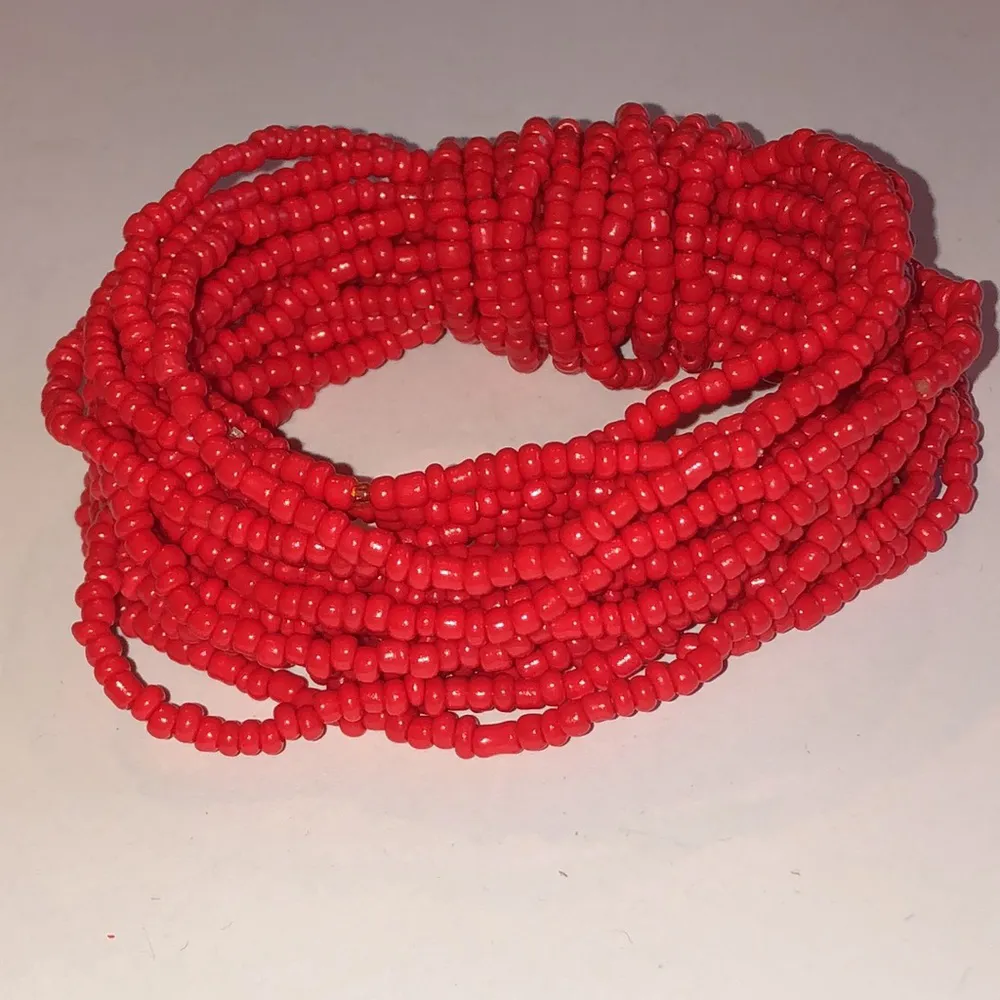 Boho Red Seed Bead Beaded Stretchy Multi Strand Bracelet - Image 5