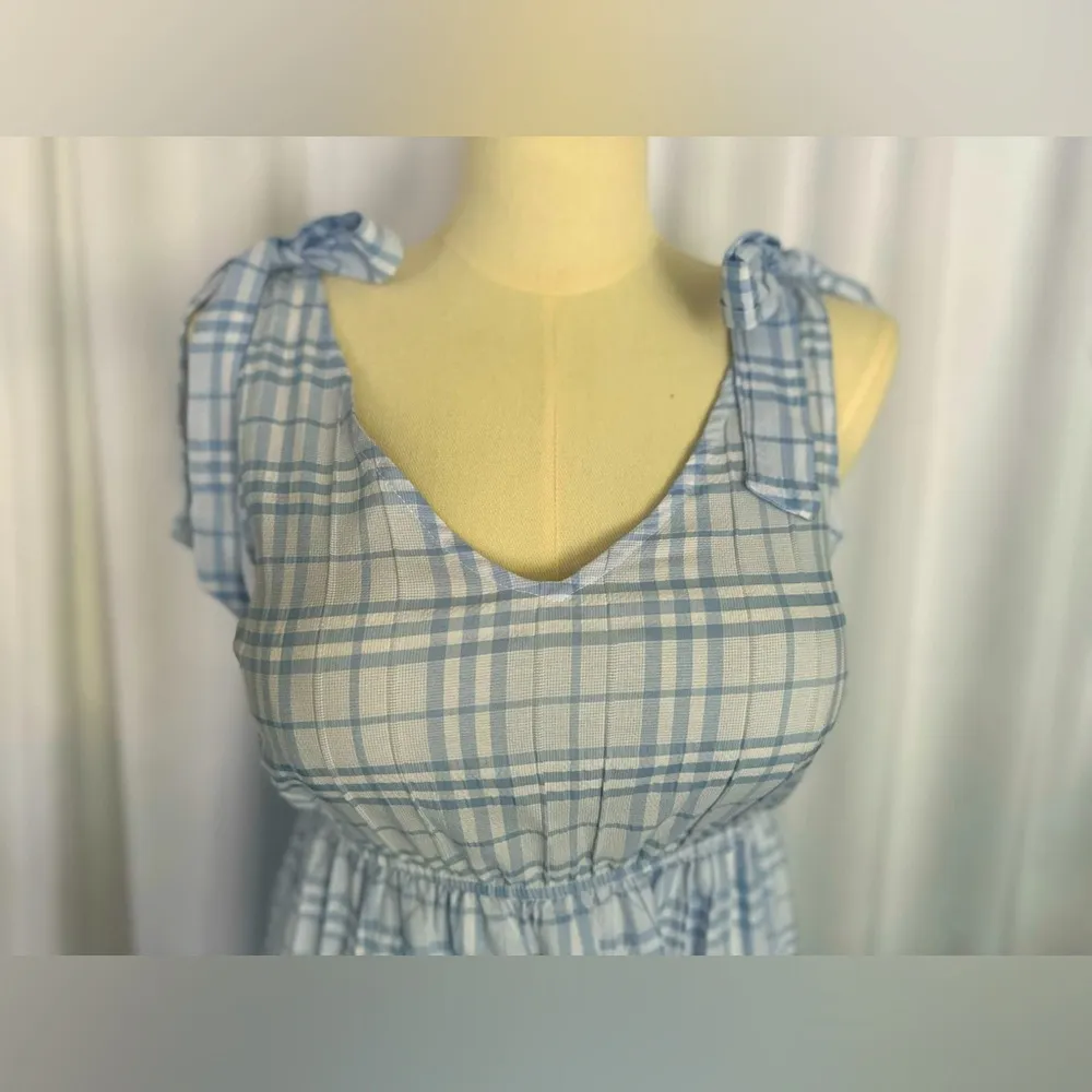 August Sky Blue Plaid Sleeveless Dress (654) Size M - Image 6