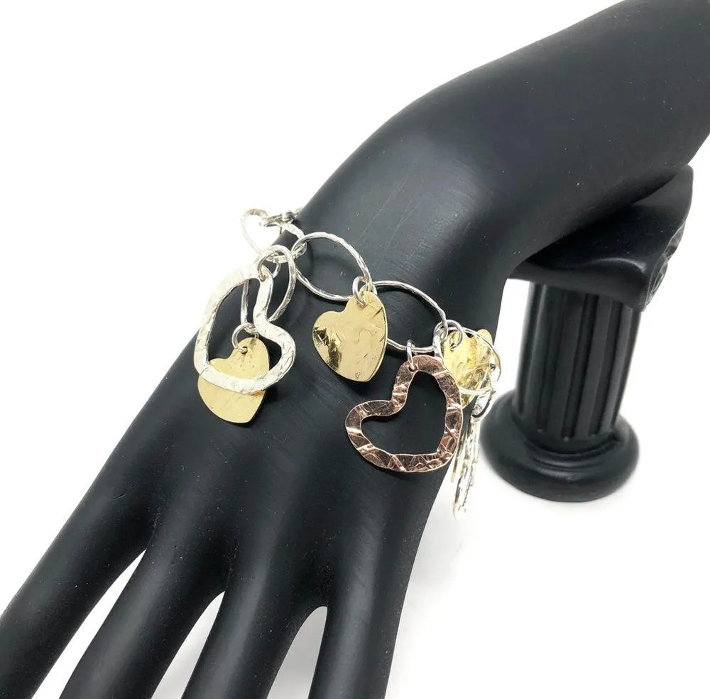 Sterling silver multicolor heart charm bracelet, 29.1g - Image 2