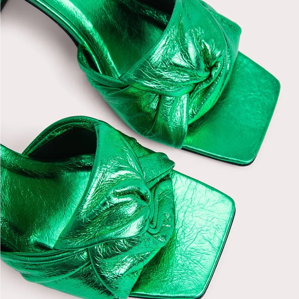 NIB BY FAR Lamar Metallic Mule in Clover Green Size 8 - Image 3