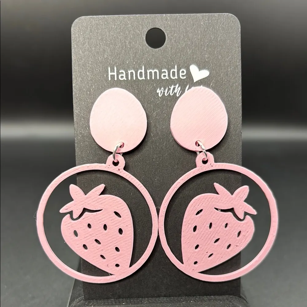 Pink Strawberry Handmade Earrings - Image 2