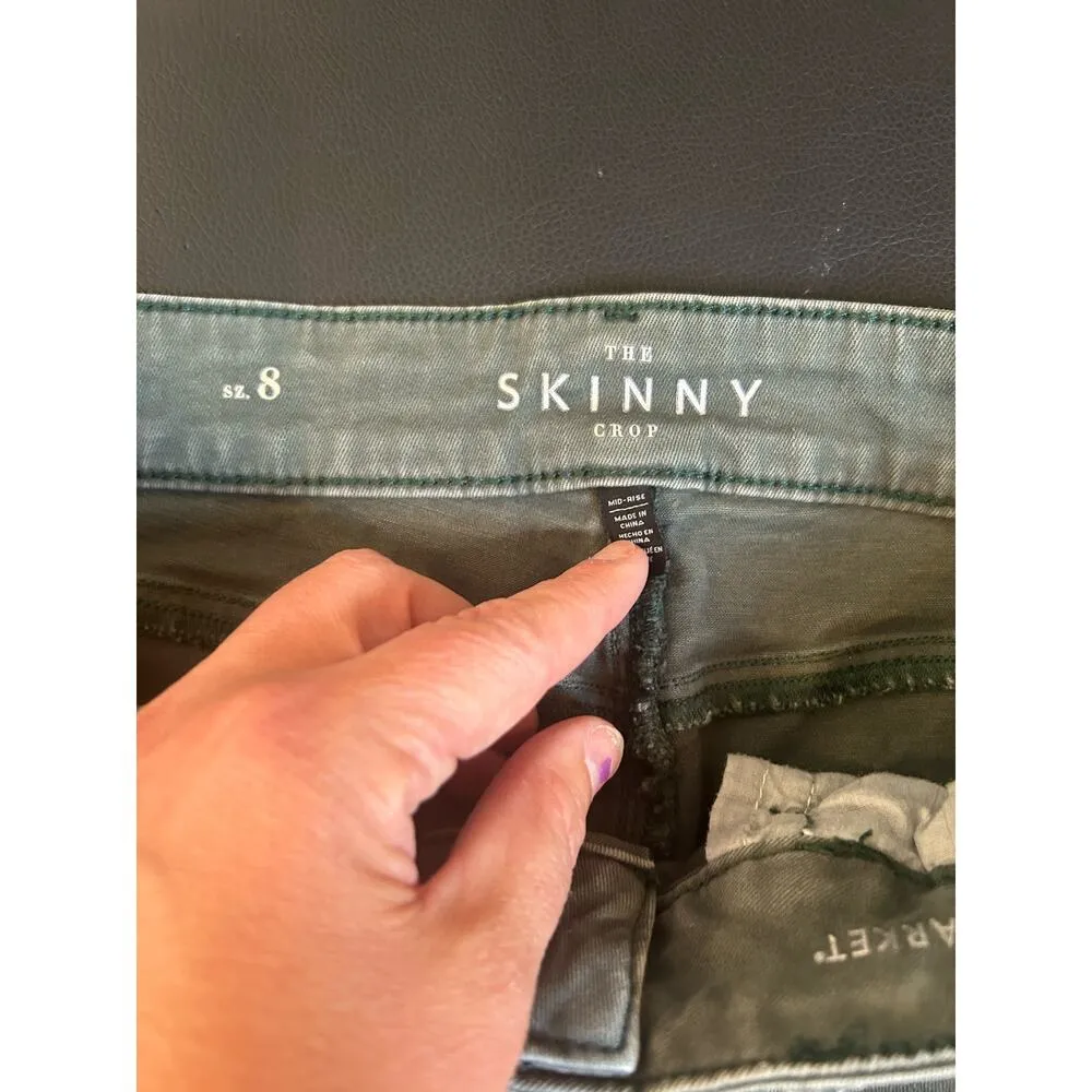 White House Black Market WHBM Pants The Skinny Cropped Army Green Sparkle - Image 3