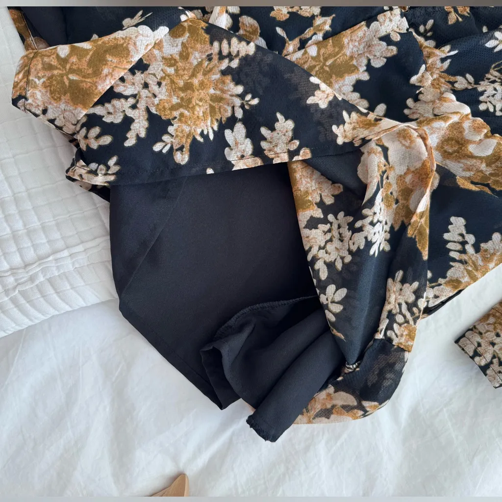 Free People Small Romper Jumpsuit Floral Sheer Lined Shorts Long Sleeve NYEParty - Image 12