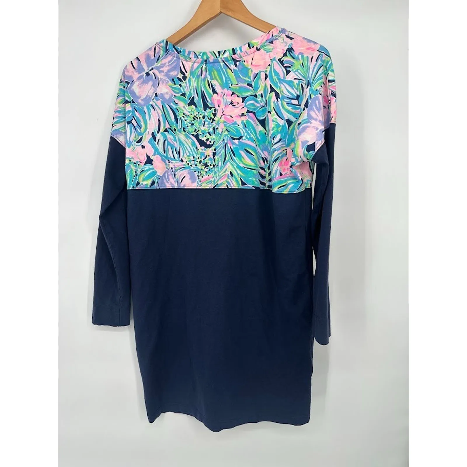 Lilly Pulitzer Finn T-Shirt Dress Womens M Blue Floral Bermudaful Pima Cotton - Image 3