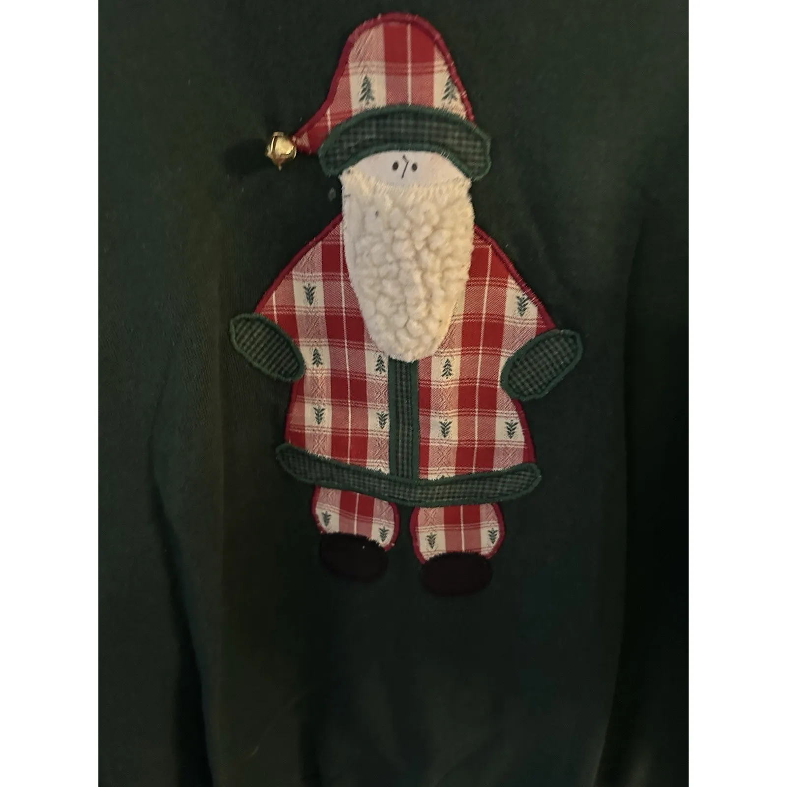 VTG Christmas Sweatshirt Green Jerzees Santa Plaid Xmas Women’s Large Crewneck - Image 3