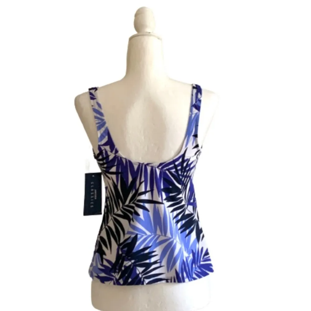 Jantzen Classics Tankini Swim Top Blue White Fern Print Swimsuit Top Size 10 NEW - Image 6