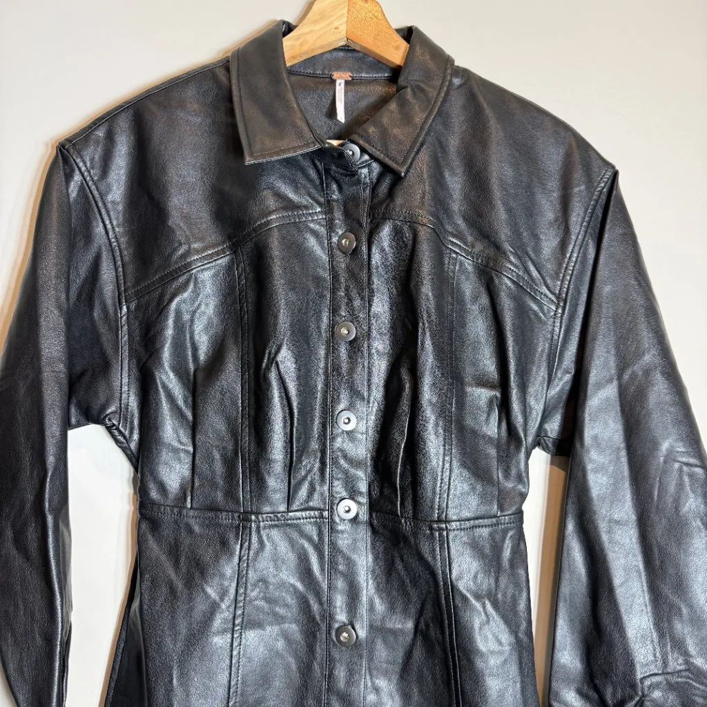 Free People Amber Vegan Leather Mini Dress Women's 2 Black Festival Biker NWOT - Image 9