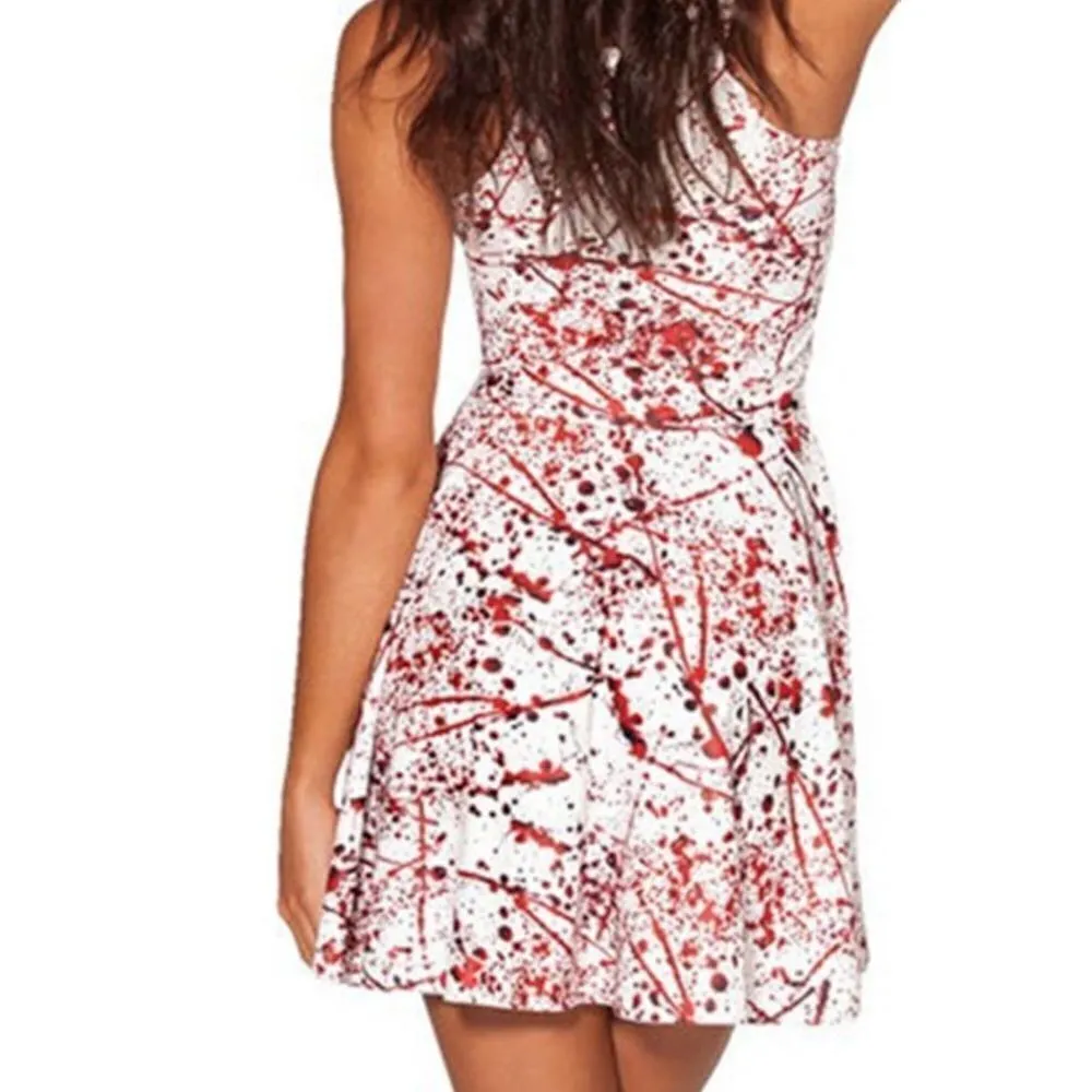 Women’s Teens Girls Blood Spatter Red & White Skater Dress Halloween Size S NEW White - Image 3