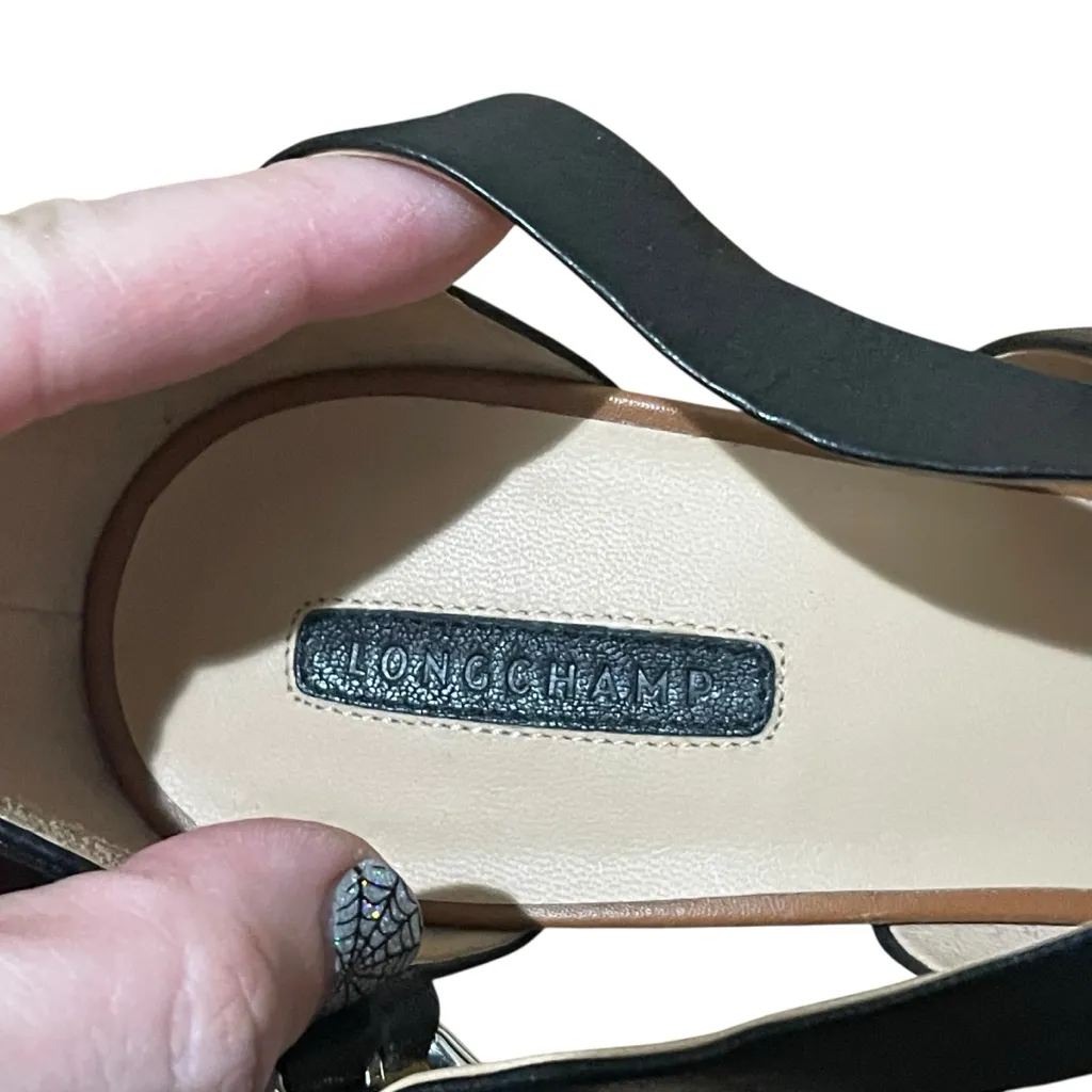 Longchamp Leather Platform Crisscross High Heel Sandals Black Brown Women 40 - Image 11