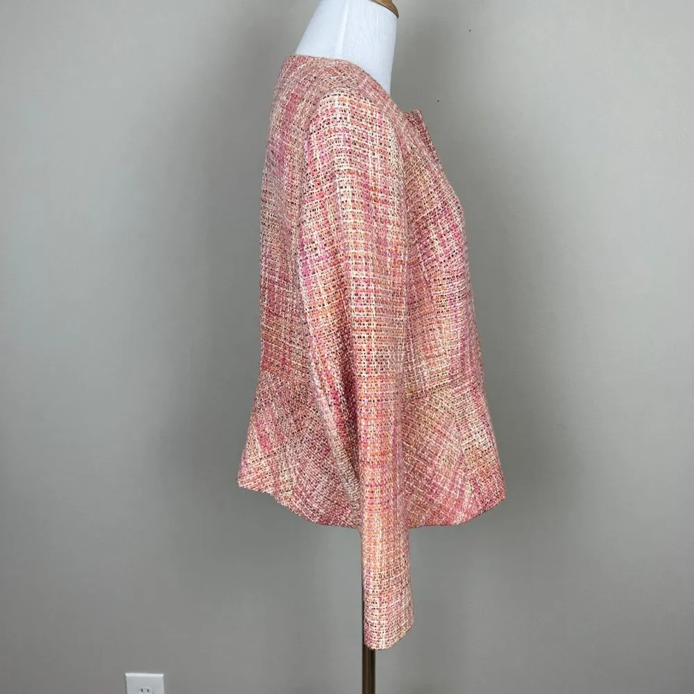 Talbots Tweed Blazer Jacket Women 10 Pink Orange Full Zip Career Office Workwear - Image 4