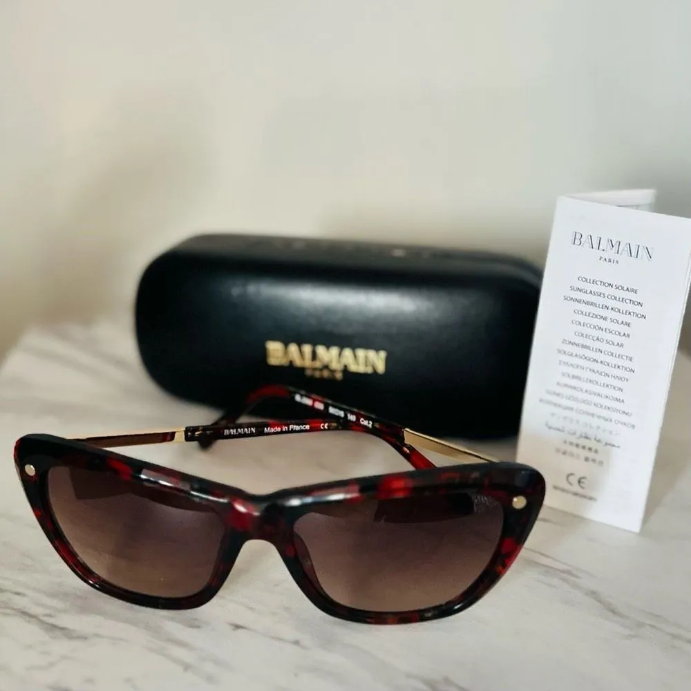 BALMAIN 56mm Modified Cat Eye Sunglasses, Polarized, Designer, Red Tortoise, NWT - Image 13