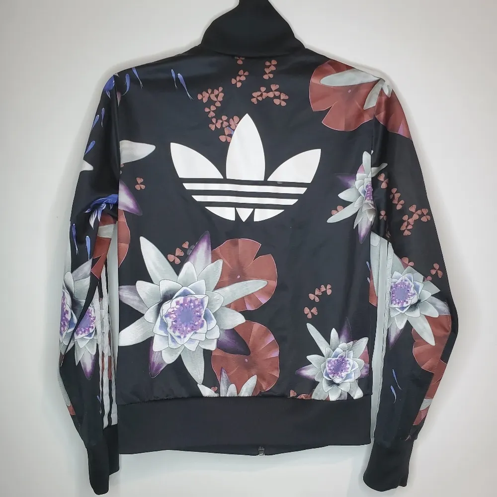 Adidas Originals Lotus Print Track Jacket Black Floral Flowers Small - Image 2