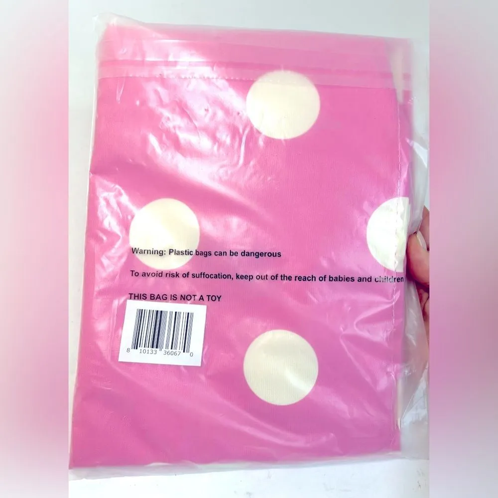 NEW Kate Spade XL Canvas Reusable Shopper Foldable Tote Pink White Polka Dots - Image 6