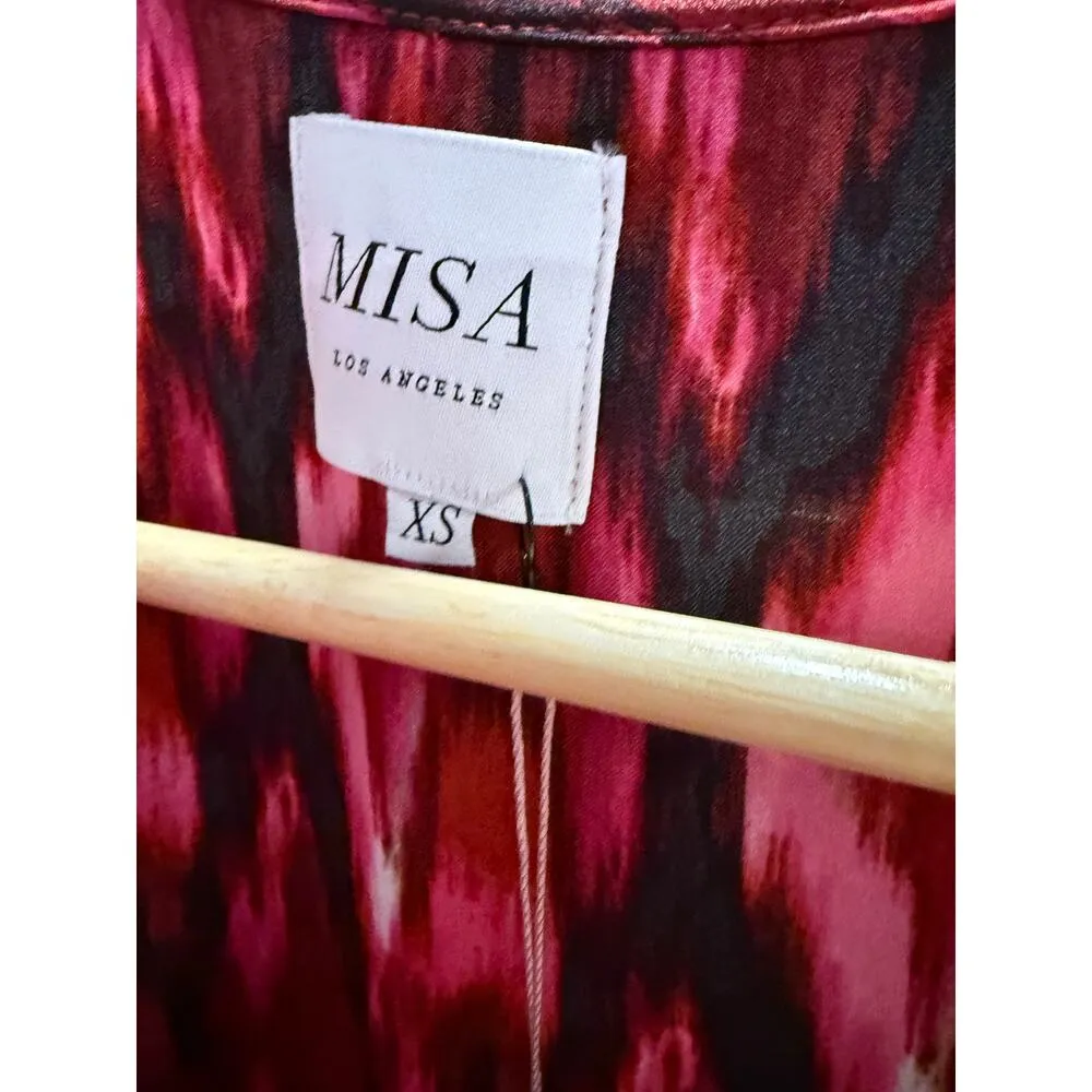 MISA Los Angeles Amina Wrap Chic Satin Ruffle Fuchsia Dress NWT XS $357 - Image 3