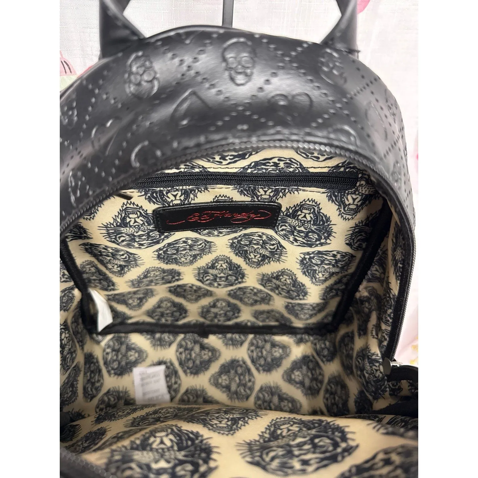 Ed Hardy Skull and Heart Embossed Backpack handbag - Image 6