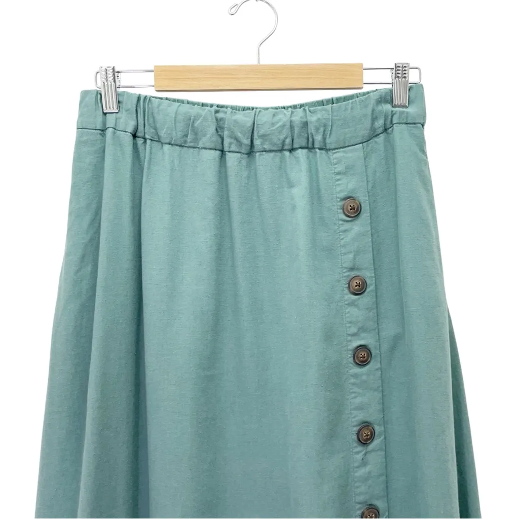 Madewell Linen Blend Side Button Midi Skirt Green Faded Shale Size M Eco Fabric - Image 5