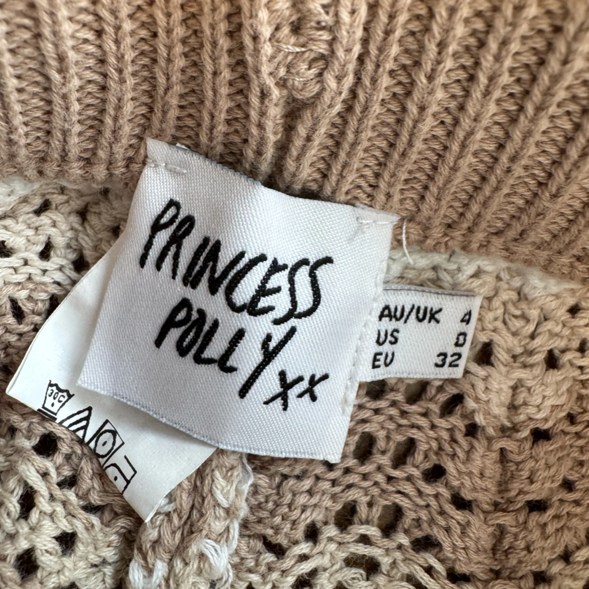 Princess Polly Knit shorts brown white stripe crochet - Image 2