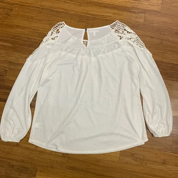 maurices Crochet Trim Blouse Womens Size XL White Long Sleeve Top Boho Casual‎ - Image 5