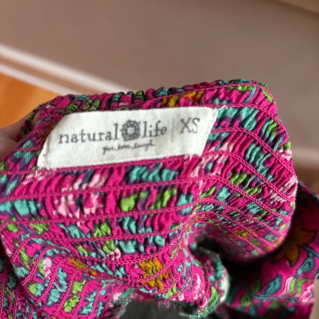 Natural Life Bailey Mini Dress Pink Green Floral Size XS Smocked Strap Sun Dress - Image 11