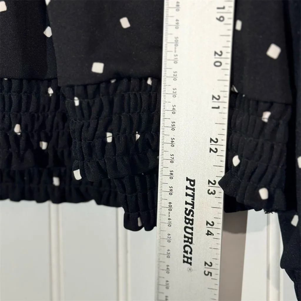 Karl Lagerfeld Paris Black Polka Dot Smocked Blouse L Mock Neck Long Sleeve Size L - Image 5