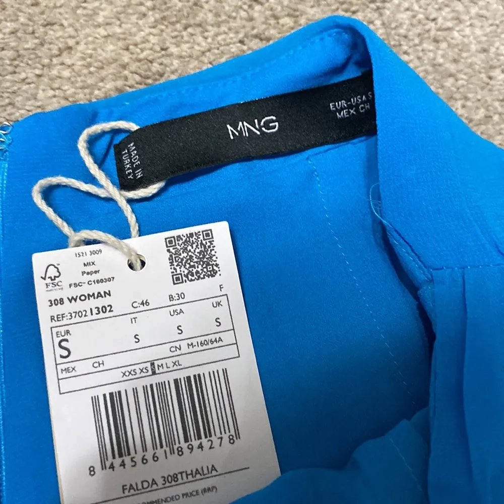 Mango Blue Asymmetrical Ruffle Trim Mini Skirt Size S - Image 2