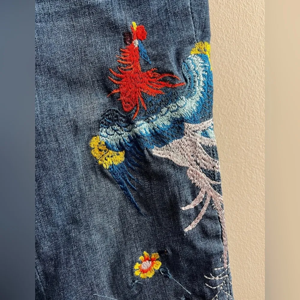 Free People Peacock Embroidered Skinny Jeans 25 - Image 3