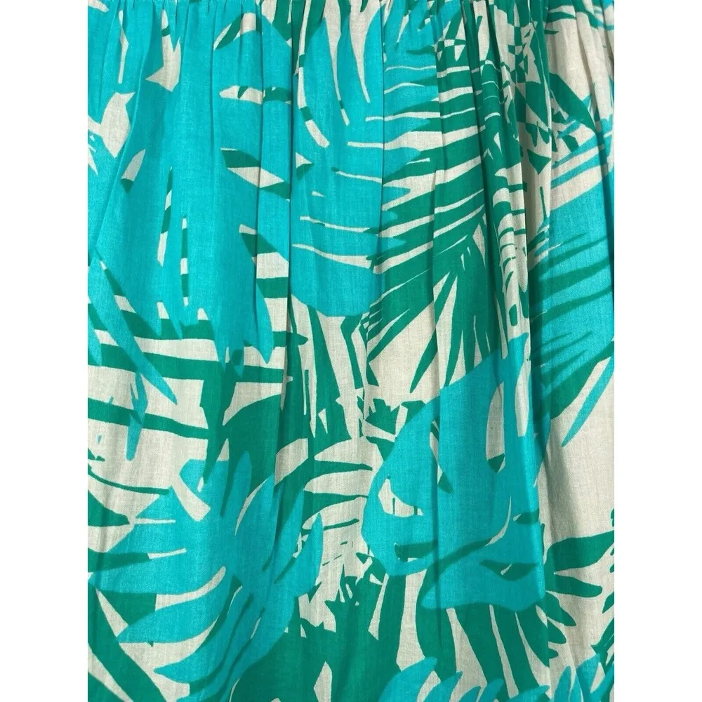 Ann Taylor Loft Aqua Blue Palm Leaves Pleated Beachy Tropical Short Skirt 6P NWT - Image 3