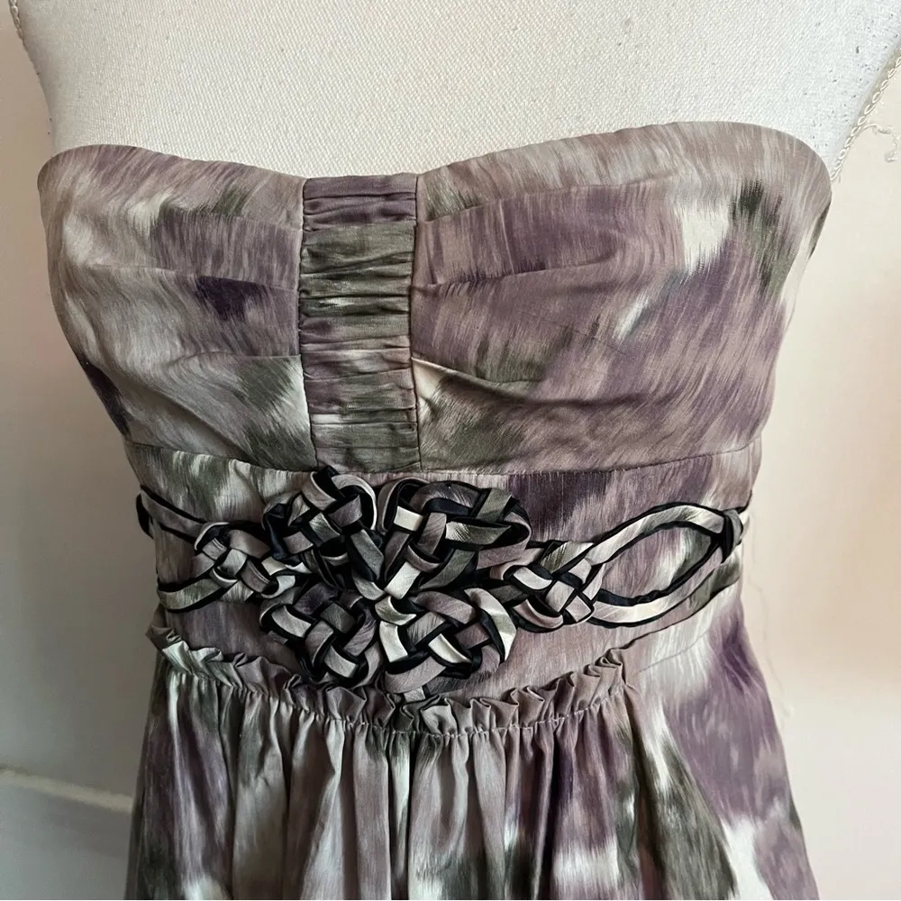 BCBGMaxazria • Purple Strapless Watercolor Pattern Dress - Image 3