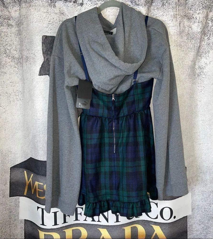 Fenty x Puma Sweatshirt w/ Mini Tartan Plaid Dress in Charcoal - Image 12