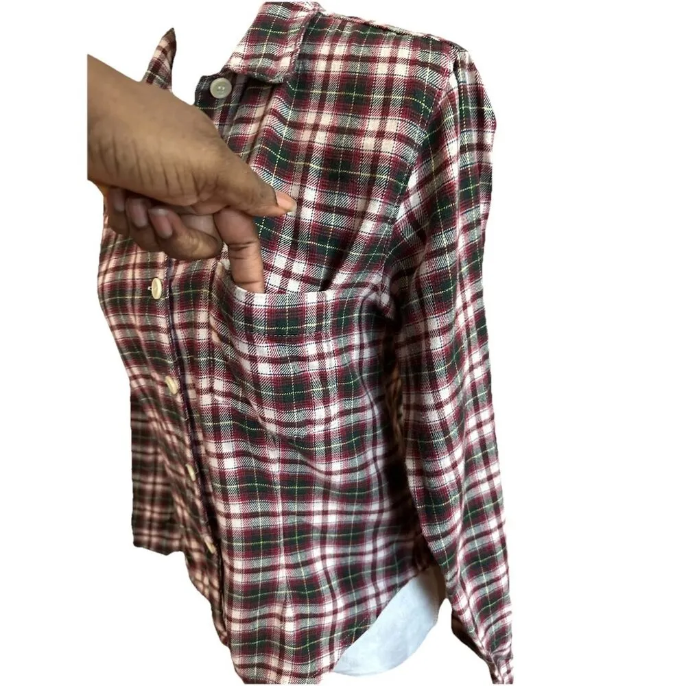 J. Crew Shirt Women M Button Up Pocket Oversized Soft Flannel Grunge Goblincore - Image 3