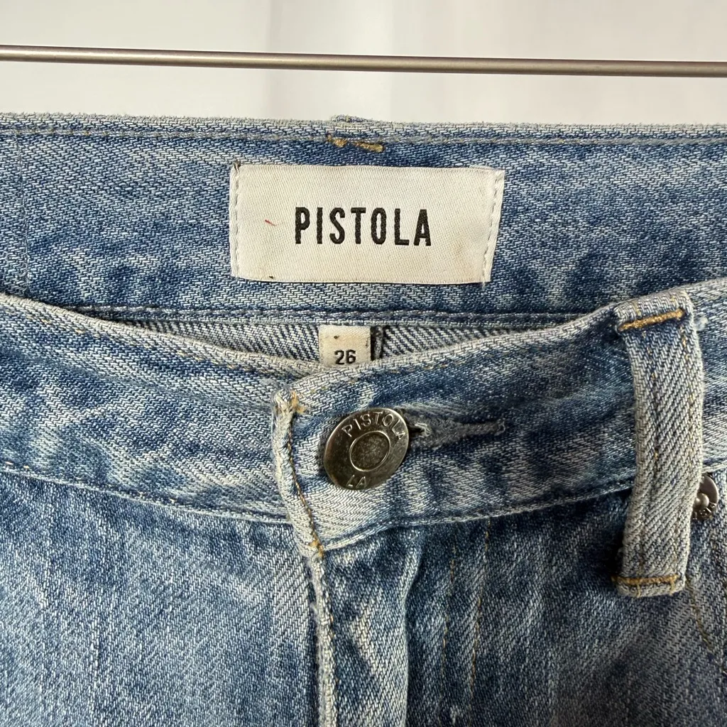 Pistola High Rise Distressed Straight Leg Raw Hem Jeans in Rutls Blue Size 26 - Image 3