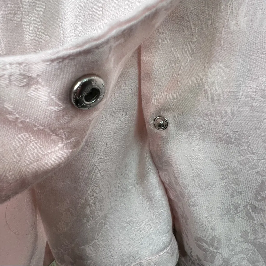 Miss Elaine Pink Snap Front Short Sleeve House Coat Embroidered Flowers & Pocket White Size undefined - Image 4